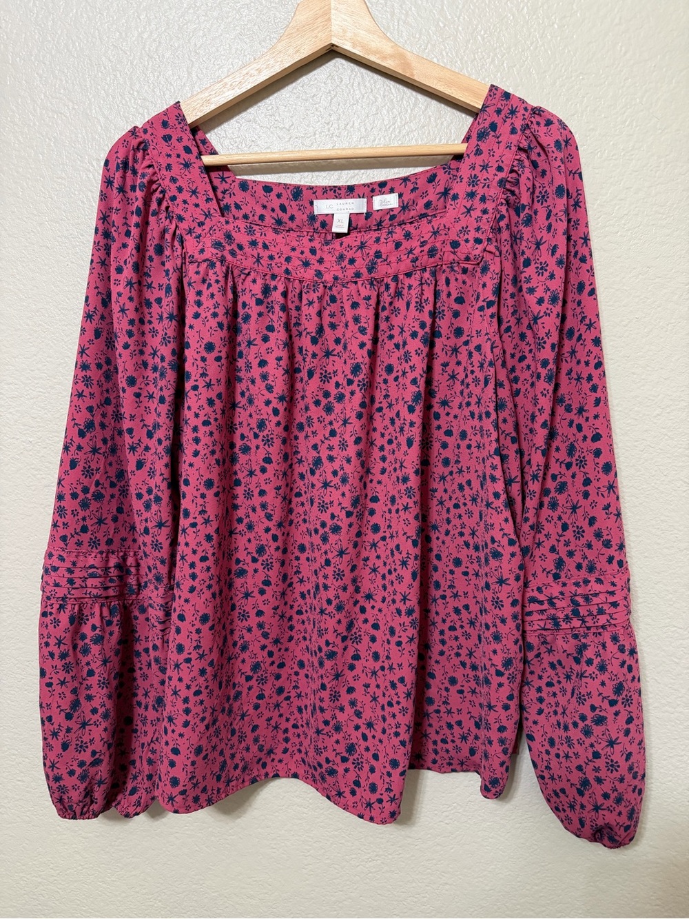 LC Lauren Conrad XL P Floral Puff Long Sleeve Blouse Peasant CottageCore
